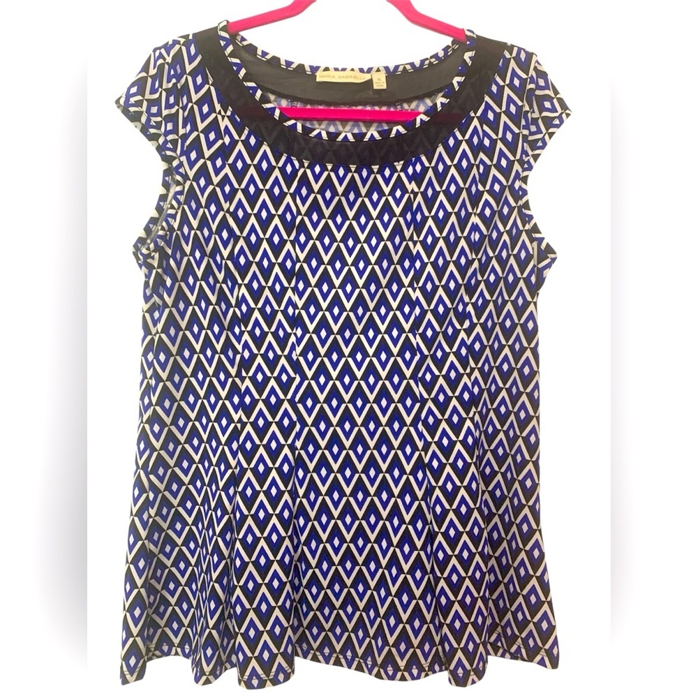 MARIA GABRIELLE ALine Top Tank Blouse Lace Neck Stretch size XL Geometric Modern